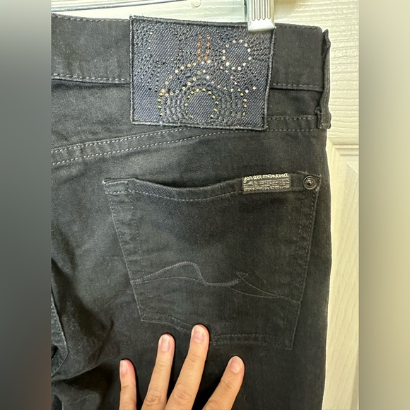 New 7 FOR ALL MANKIND Black Bootcut Denim Jeans Rhinestone Label NWT $235 Dark - Picture 7 of 12